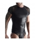 WETLOOK & MESH MENS CAMISETA MAGAS REJILLA - NEGRO